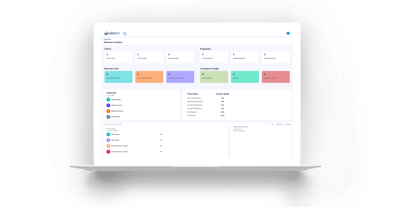 logezy staff management software uk desktop dashboard