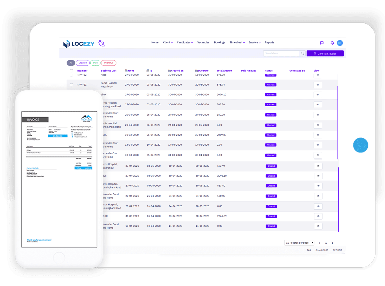 logezy staff managemnt software uk mobile and desktop dashboard